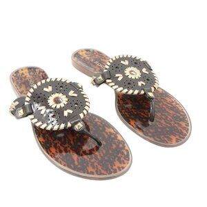 Jack Rogers Georgica Jelly Tortoise Brown Thong Medallion Flip Flop Sandals 8